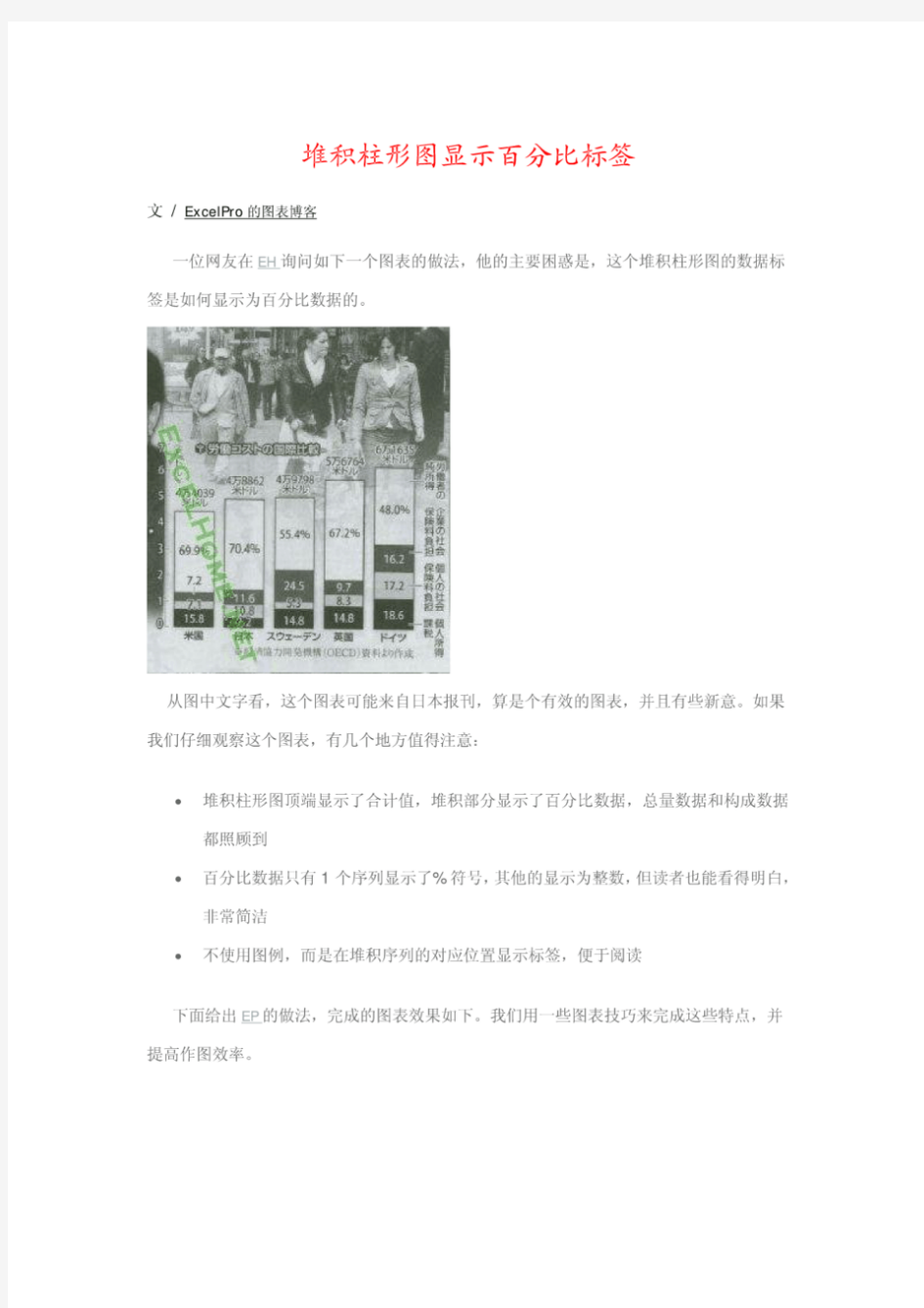 堆积柱形图显示百分比标签(excel图表)