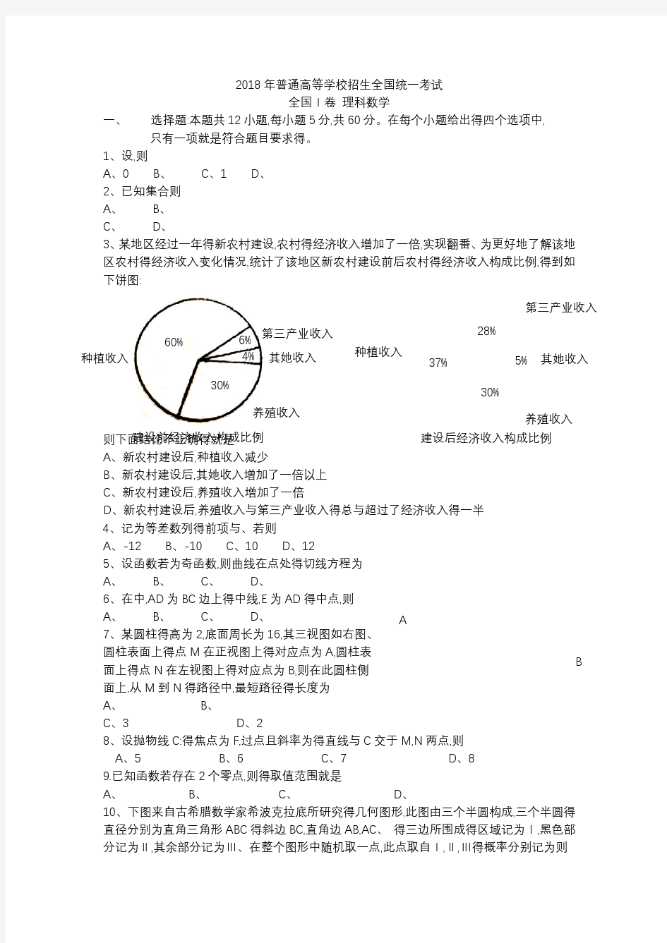 2018年高考全国1卷理科数学(word版)
