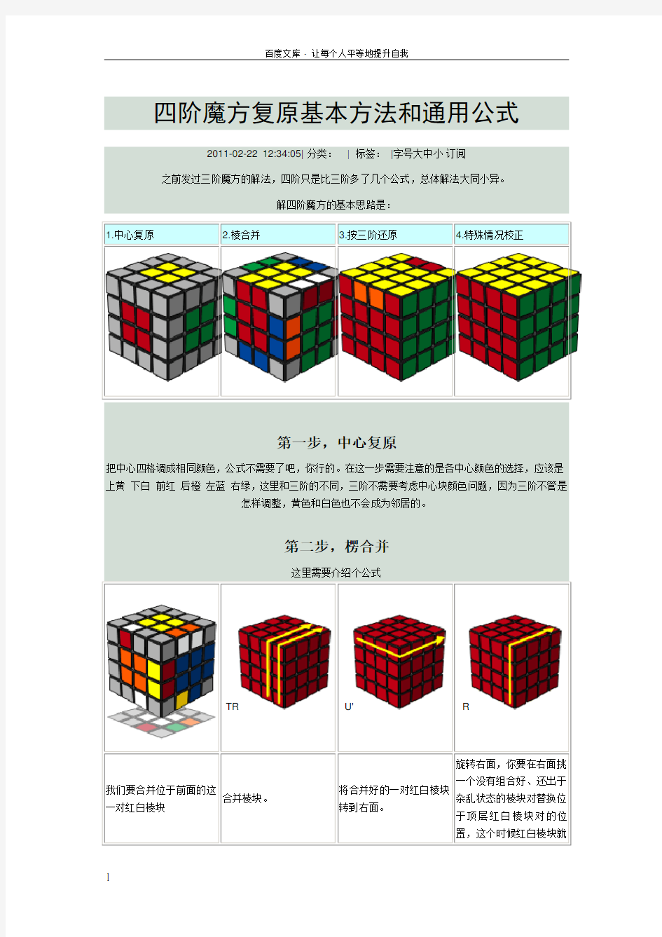 四阶魔方复原基本方法和通用公式