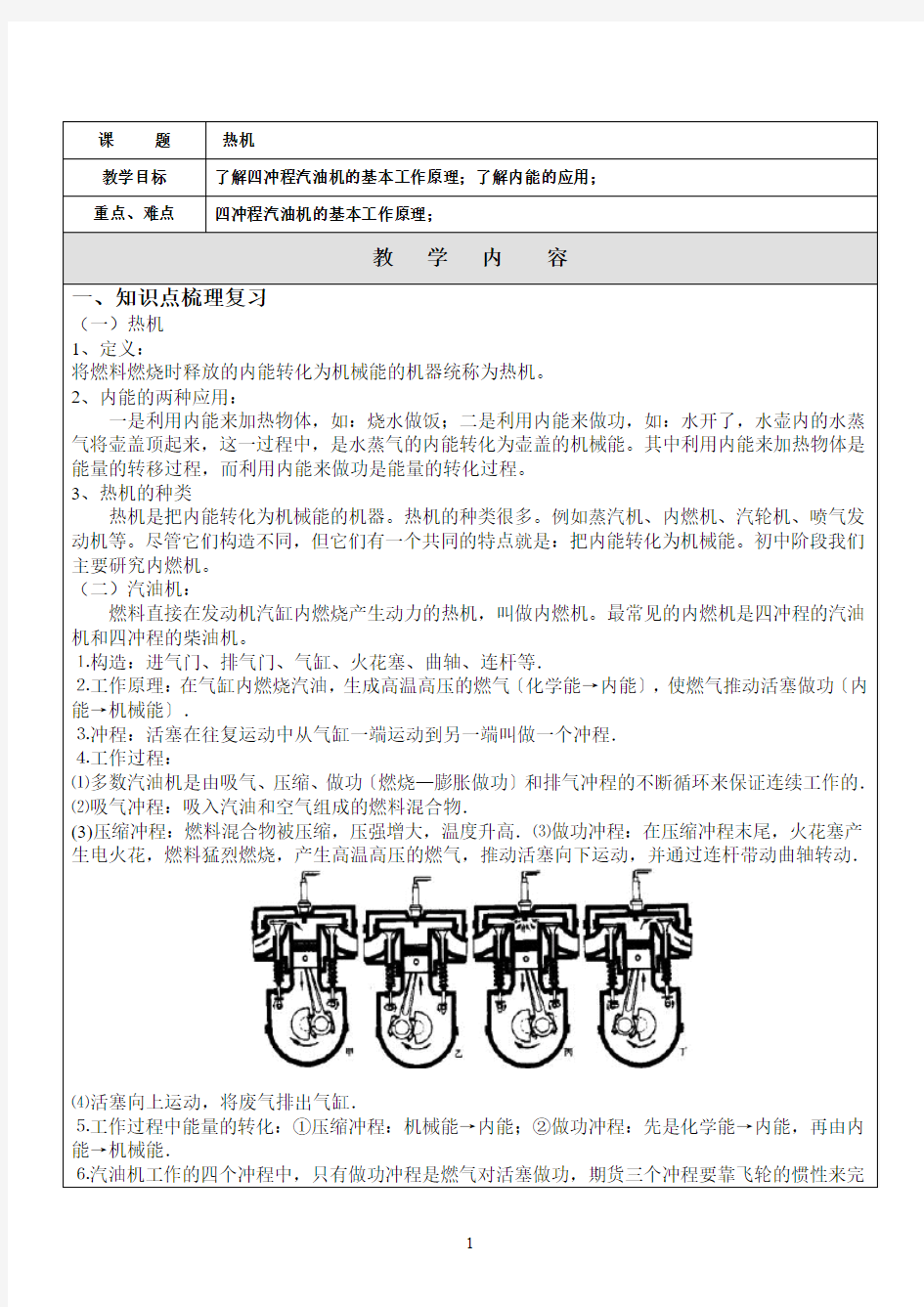 热机---详细知识点、经典例题、习题、答案