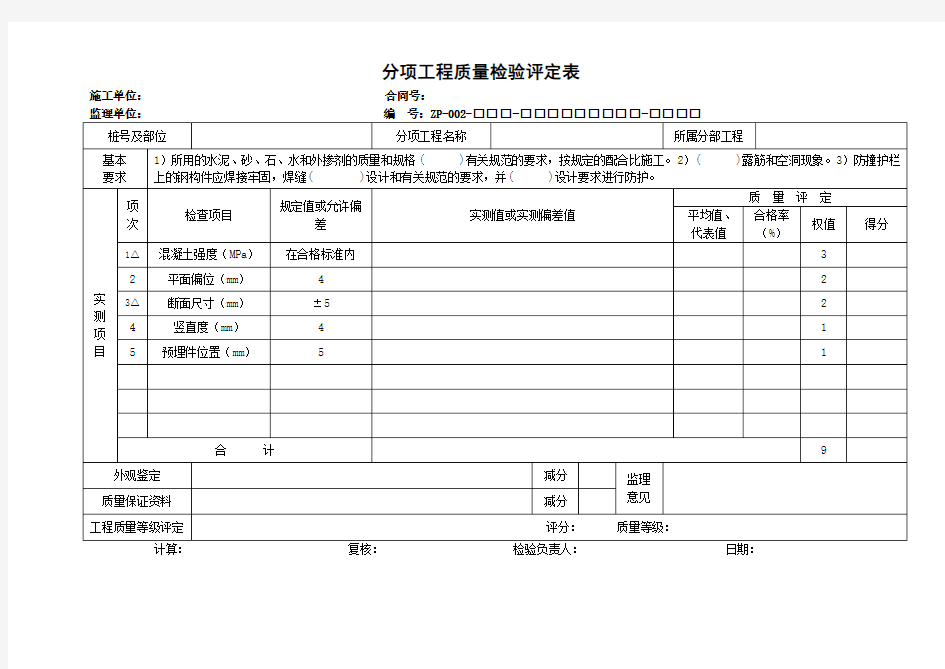 桥梁防撞护栏自检表格