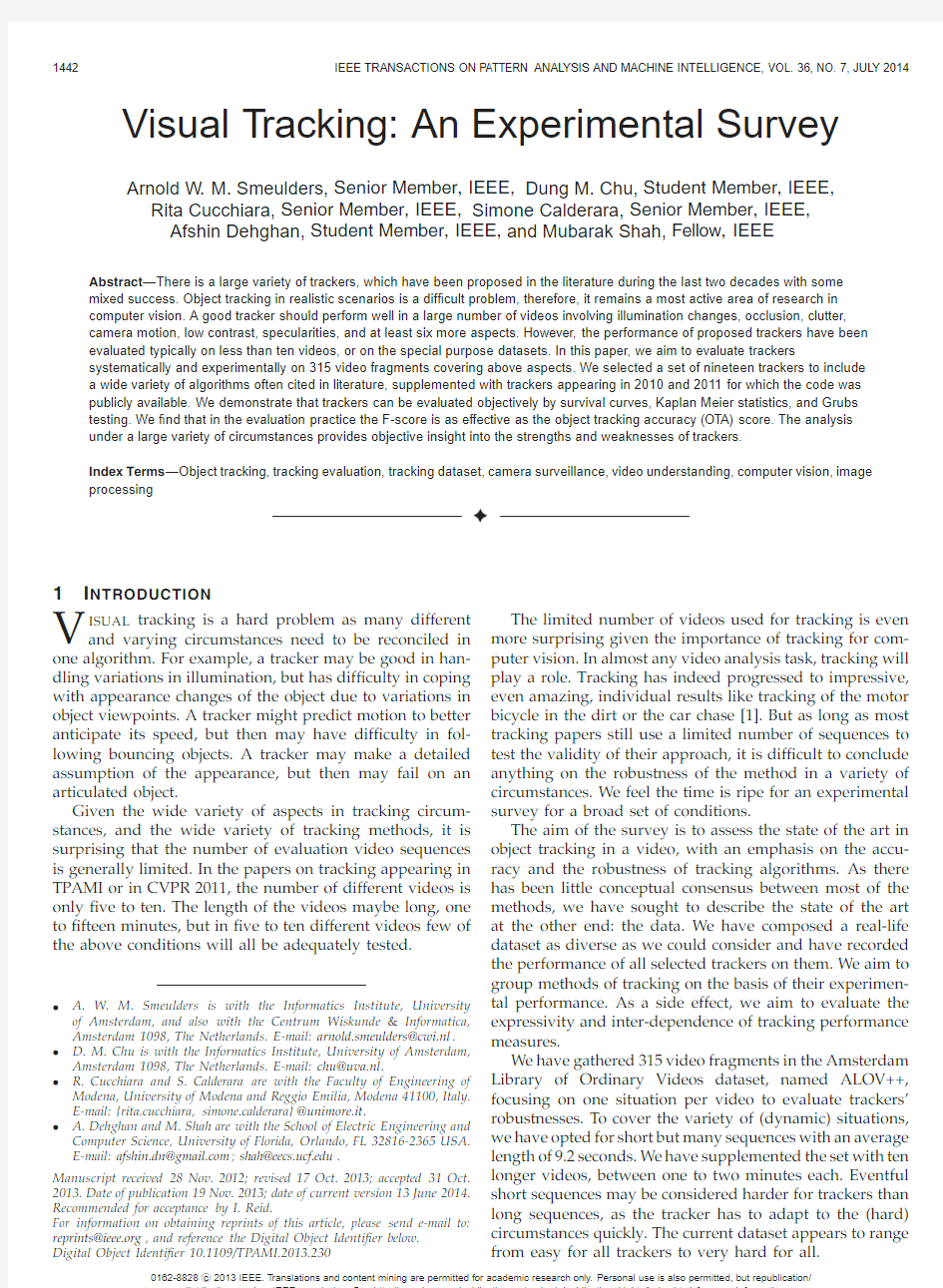 AWM Smeulders【Visual tracking an experimental survey】PAMI14