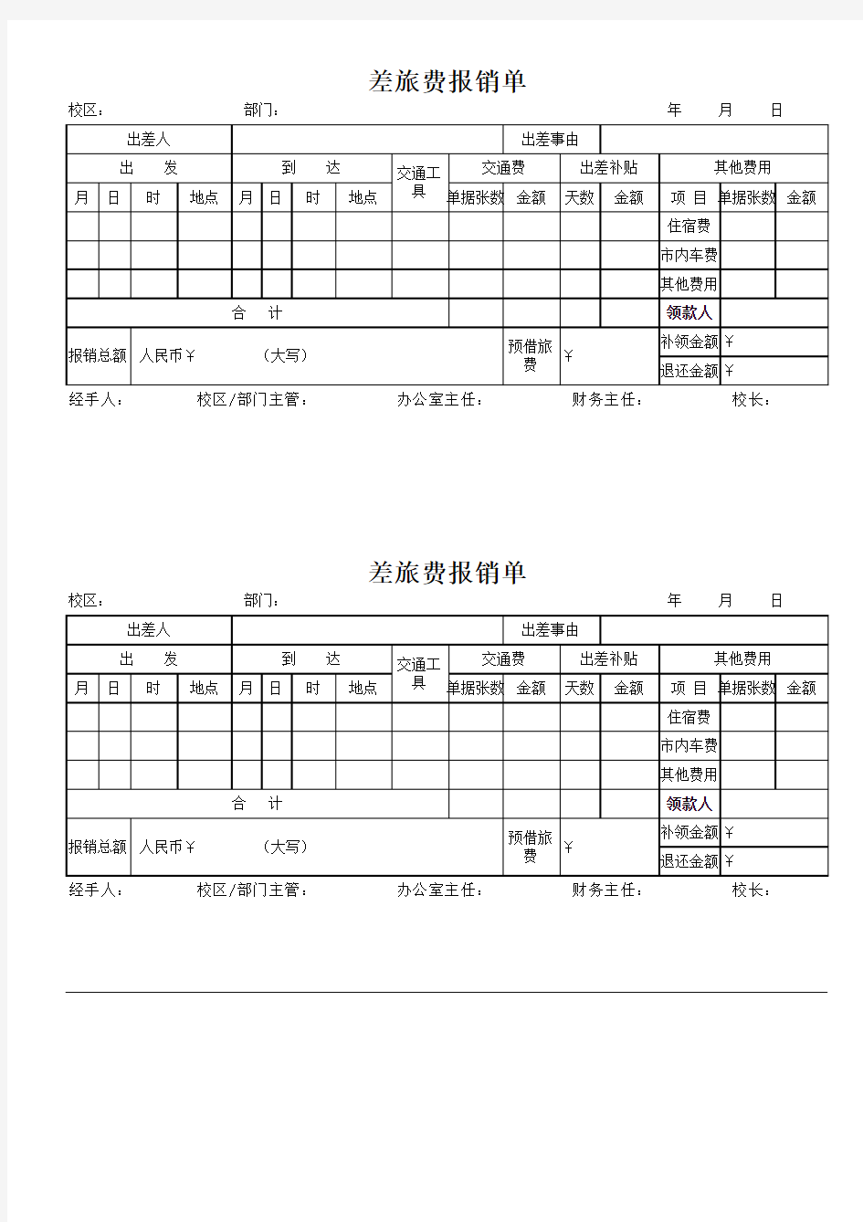 差旅费报销单(出差报销使用)