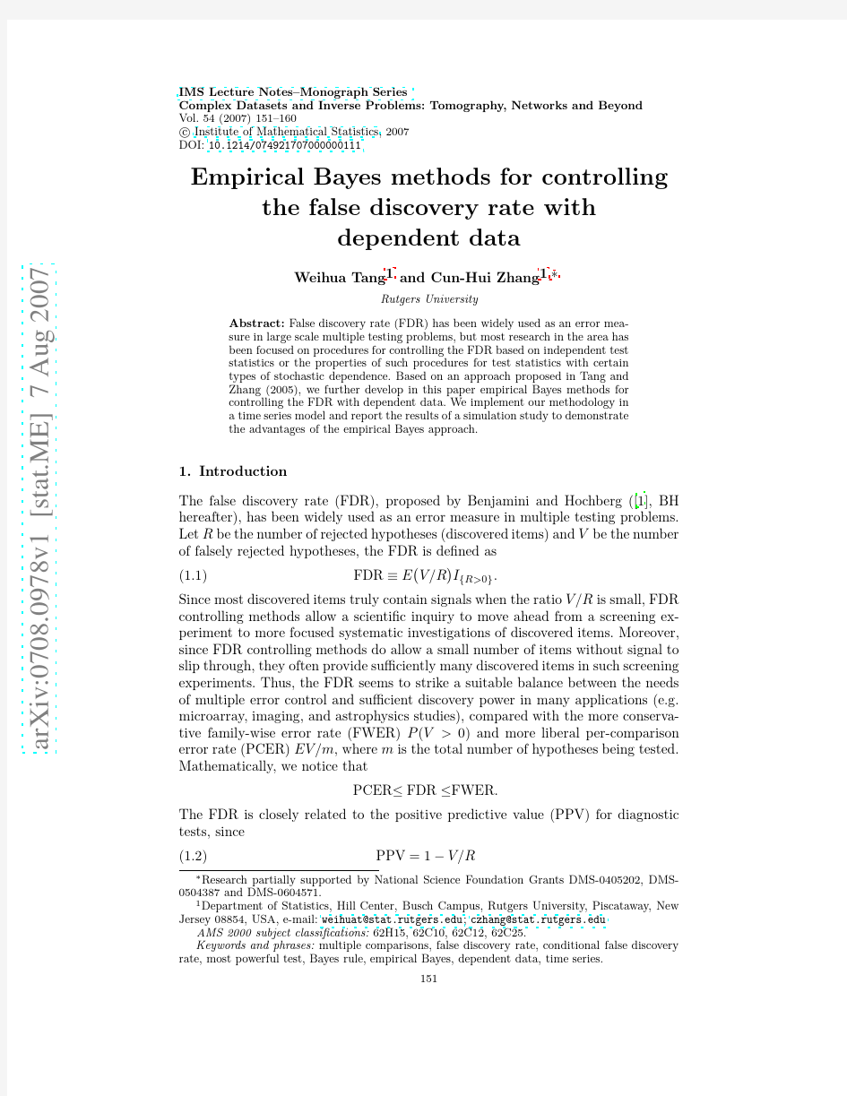 Empirical Bayes methods for controlling the false discovery rate with dependent data