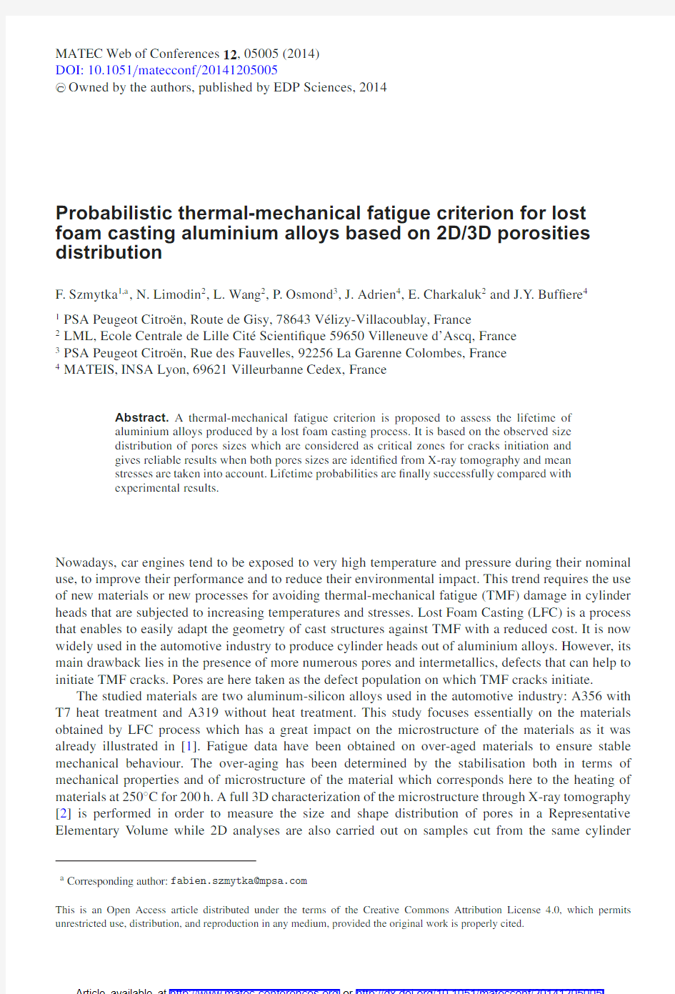 Probabilistic thermal-mechanical fatigue criterion for lost