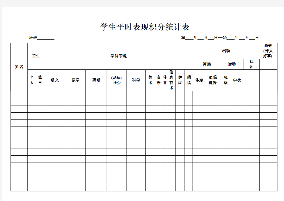 学生平时表现积分统计表