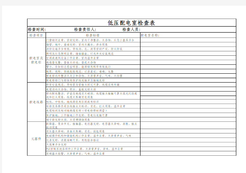 低压配电室检查表(暂行)