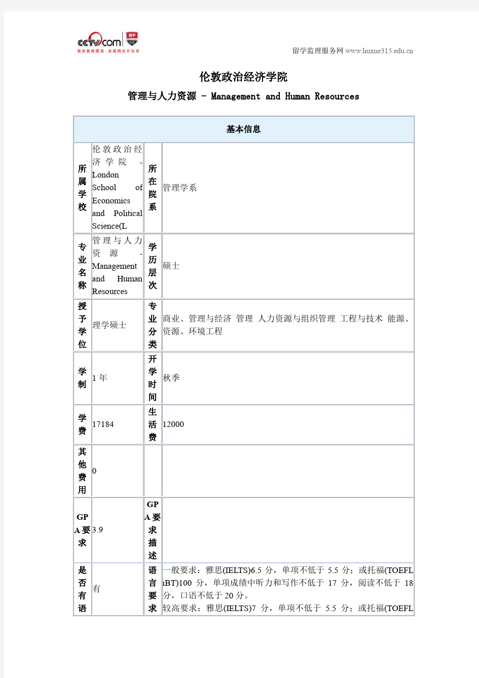 伦敦政治经济学院管理与人力资源硕士