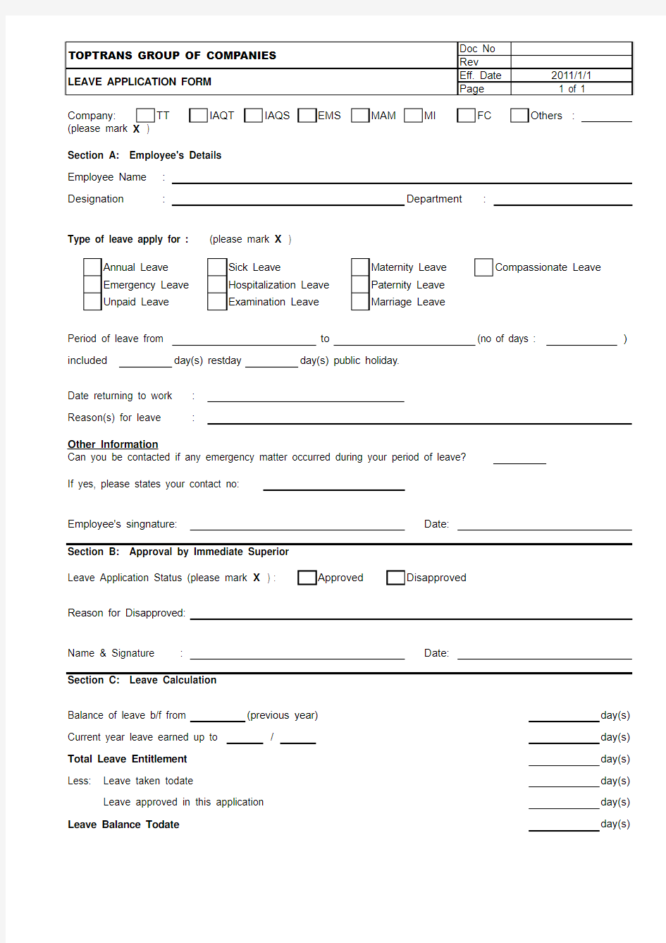 leave application form假期申请表英文