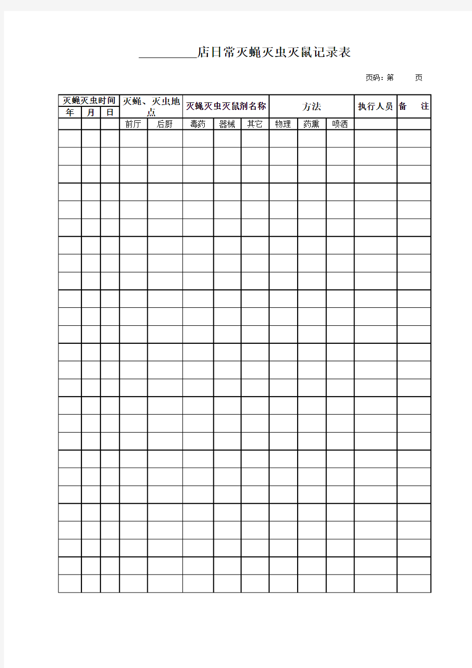灭蝇、灭虫灭鼠记录表
