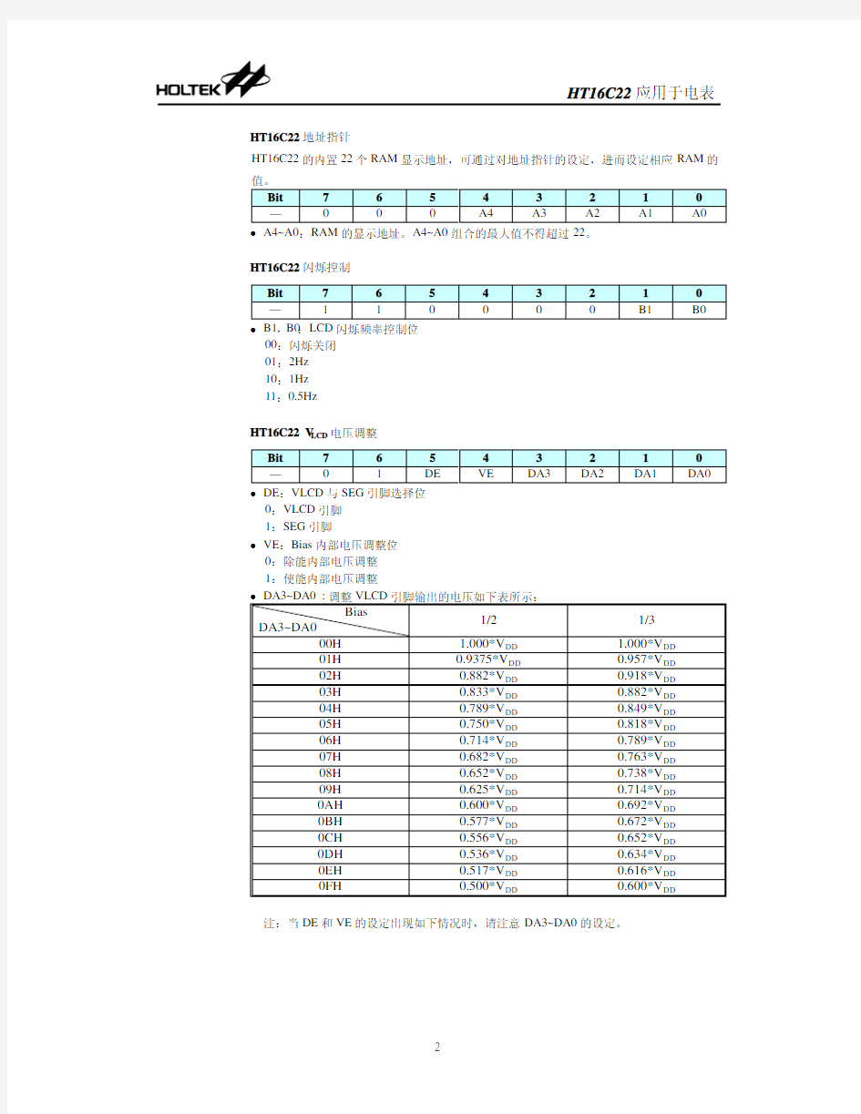 HT16C22中文资料及应用在电表