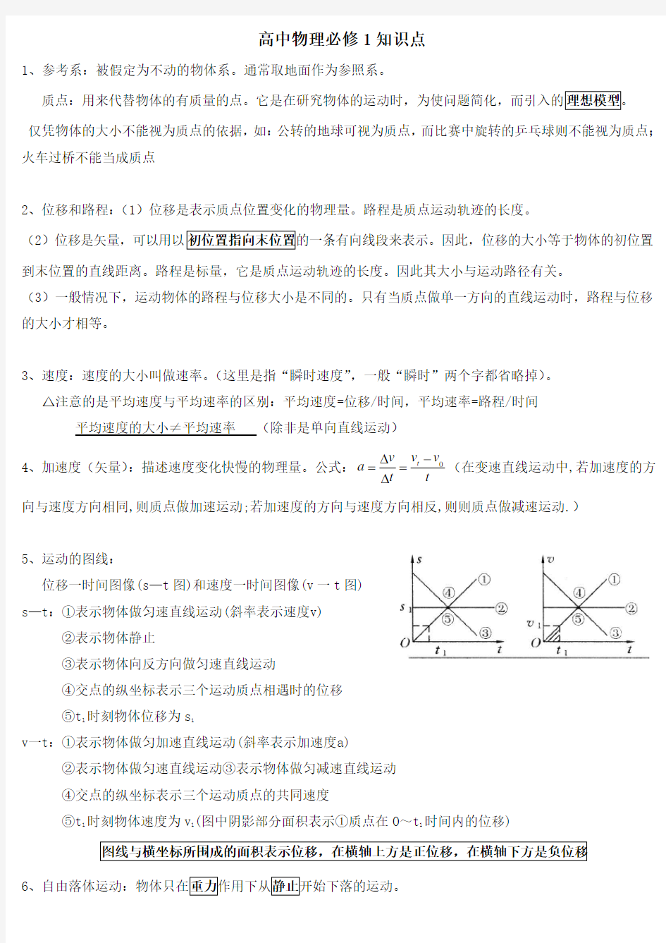 新课标人教高中物理必修一、必修二物理知识点总结