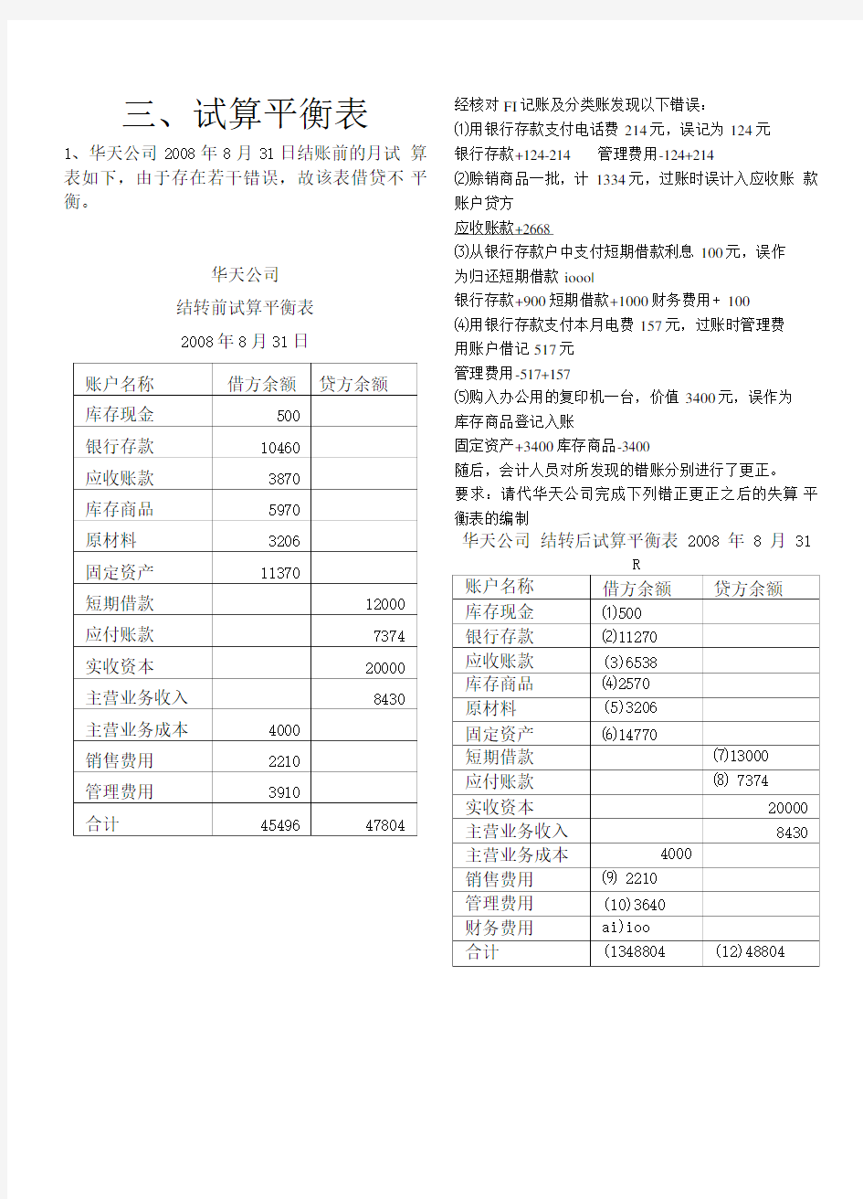 会计基础综合题试算平衡表含答案1.doc