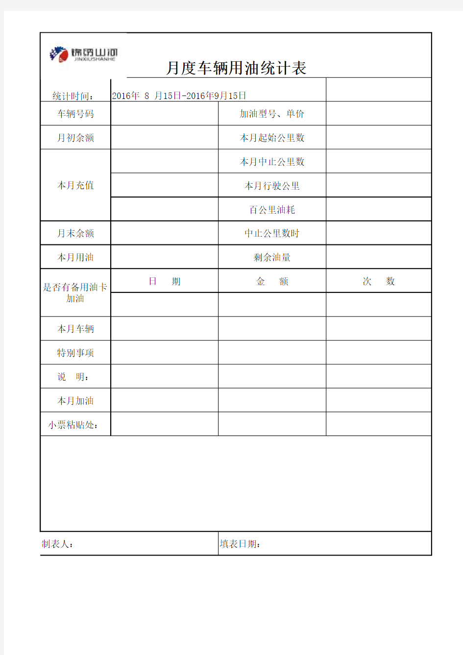 车辆用油统计表