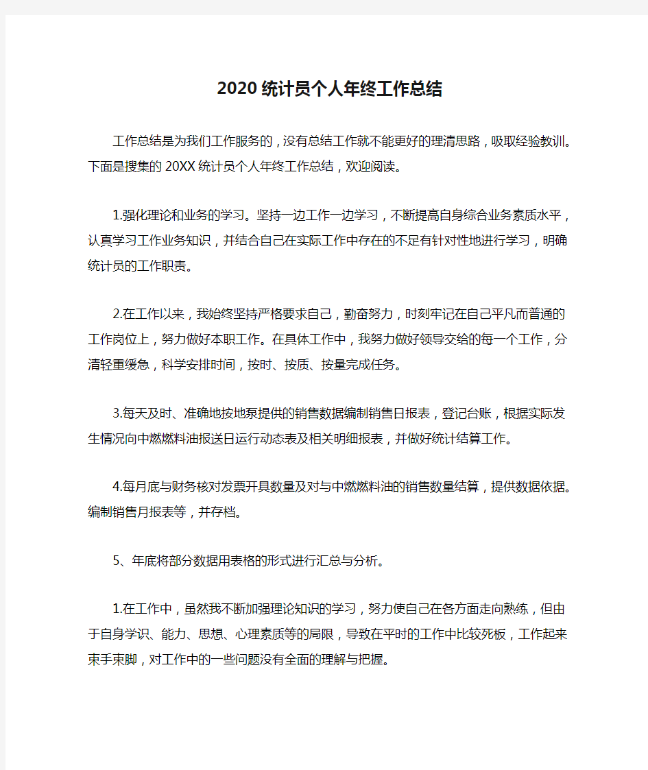 2020统计员个人年终工作总结