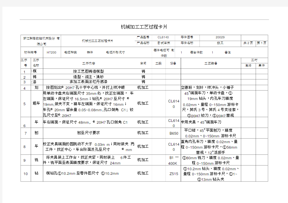 机械加工工艺过程及工序卡片