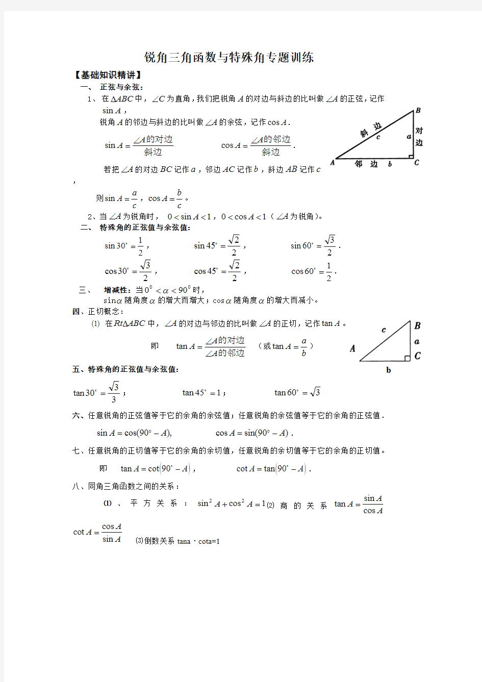 锐角三角函数经典总结(最新整理)