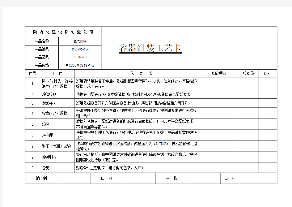 工艺卡模板