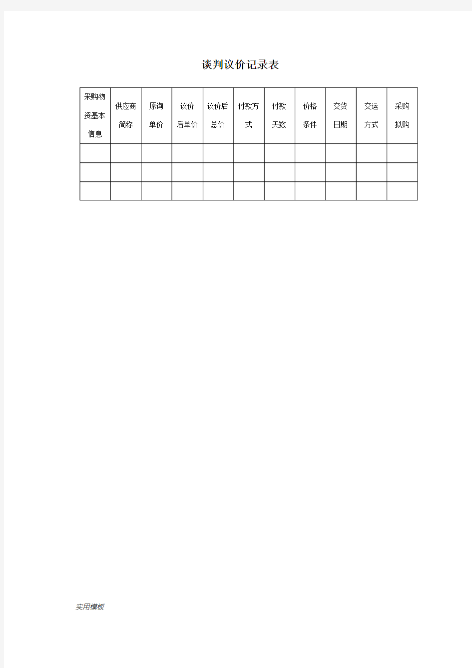 谈判议价记录表【模板】