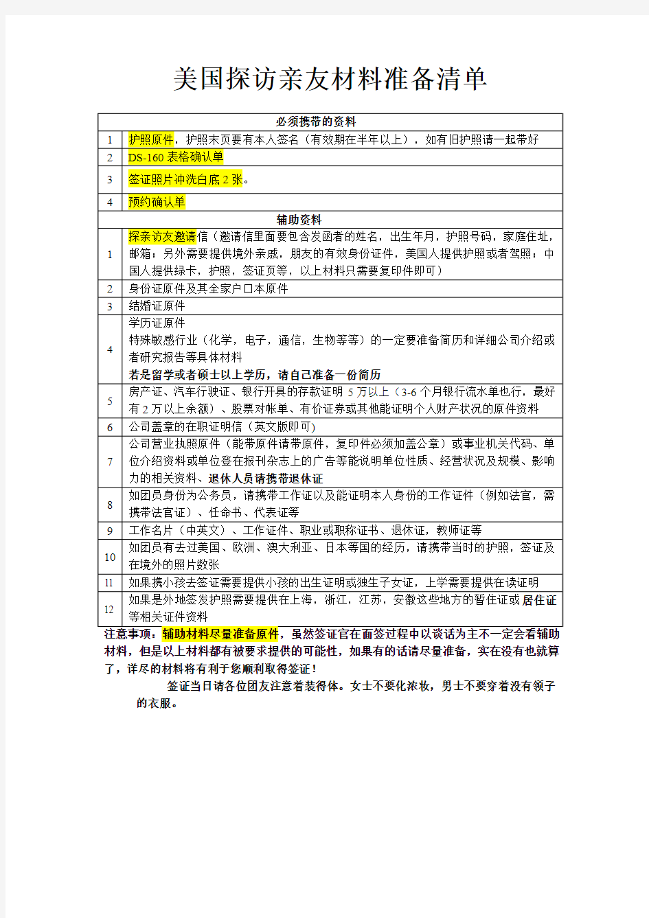 美国探亲访友签证需要材料清单