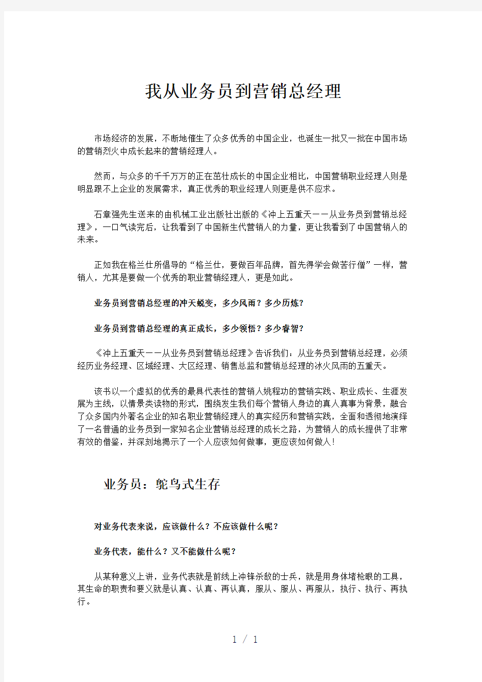 我从业务员到营销总经理