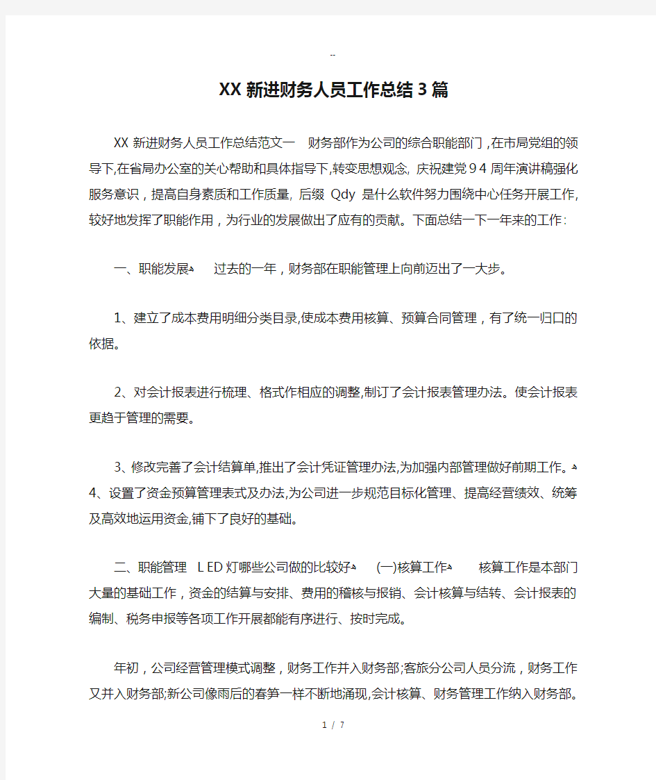 XX新进财务人员工作总结3篇