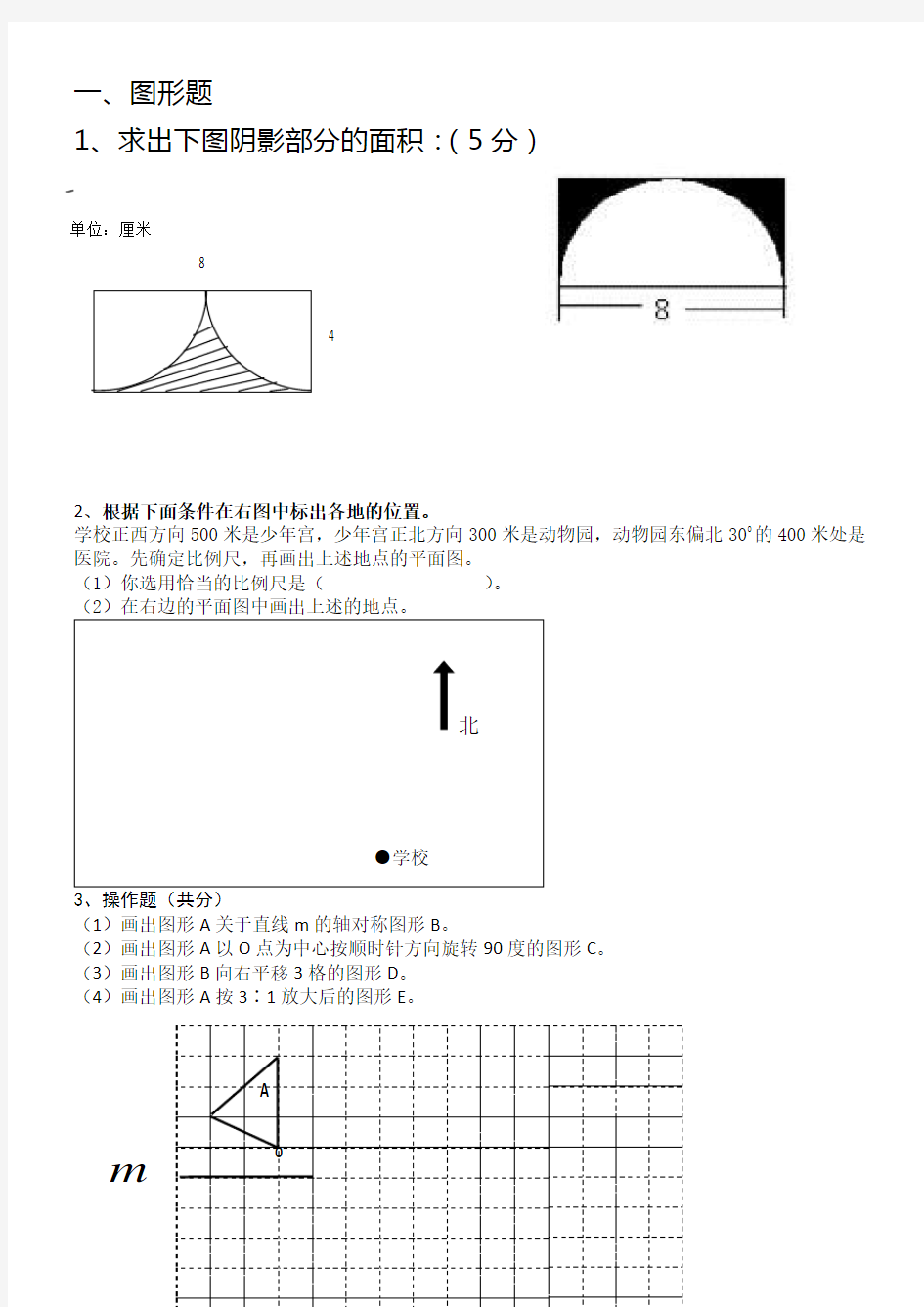 人教版六年级数学下册作图题、解决问题专项训练