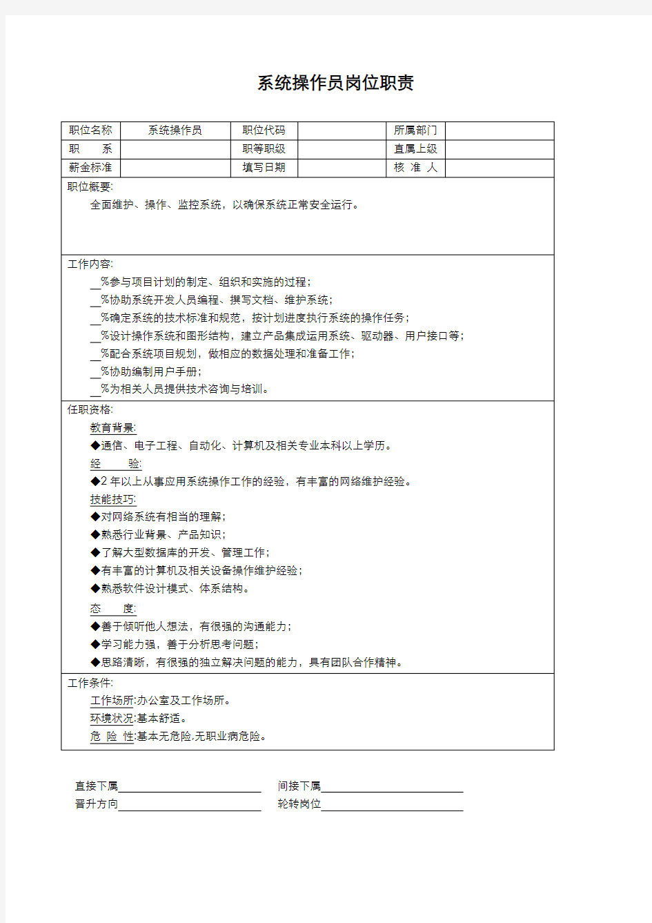 系统操作员岗位职责