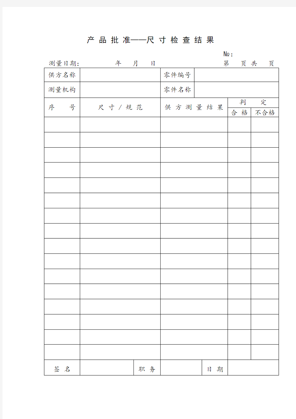 产品尺寸检查报告