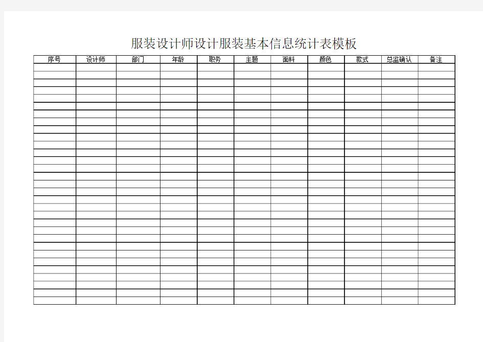 服装设计师设计服装基本信息统计表模板
