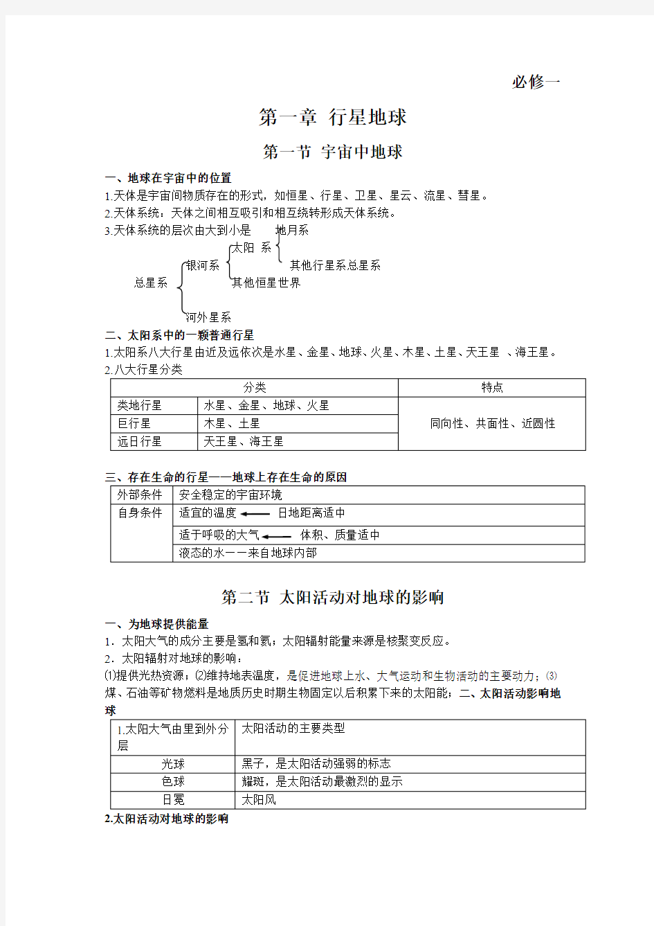 高中地理必修一知识点总结(最新最全)