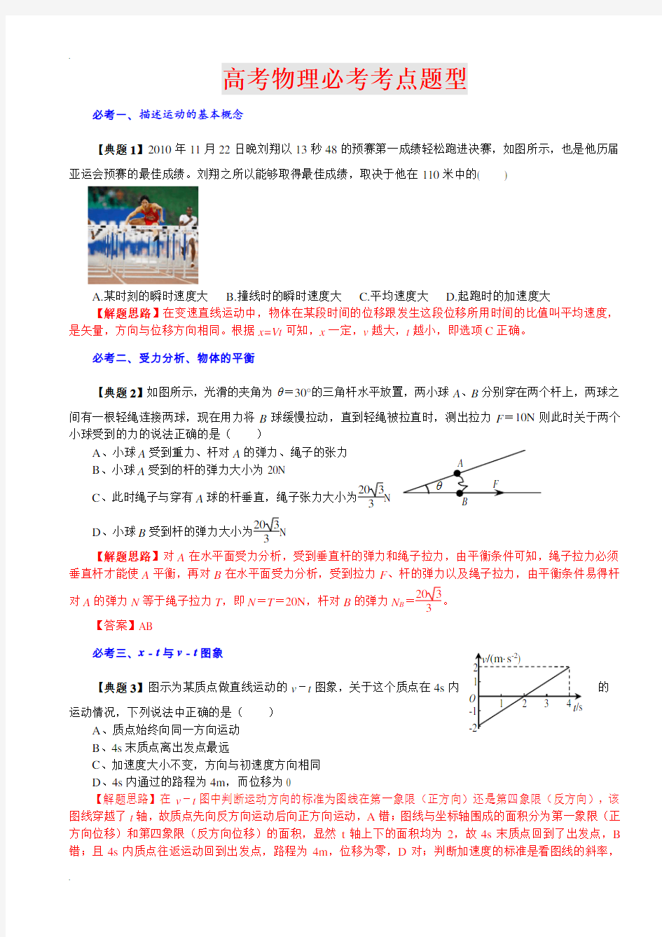 2020年高考物理必考考点题型