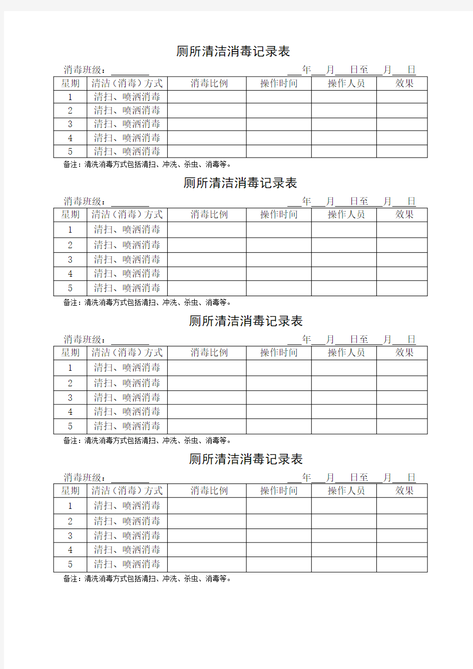 厕所消毒记录表