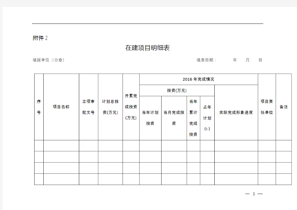 在建项目明细表【模板】