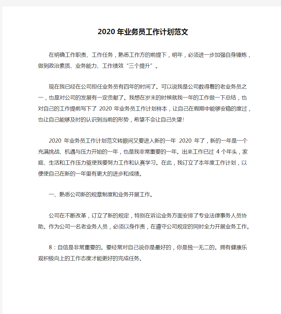 2020年业务员工作计划范文