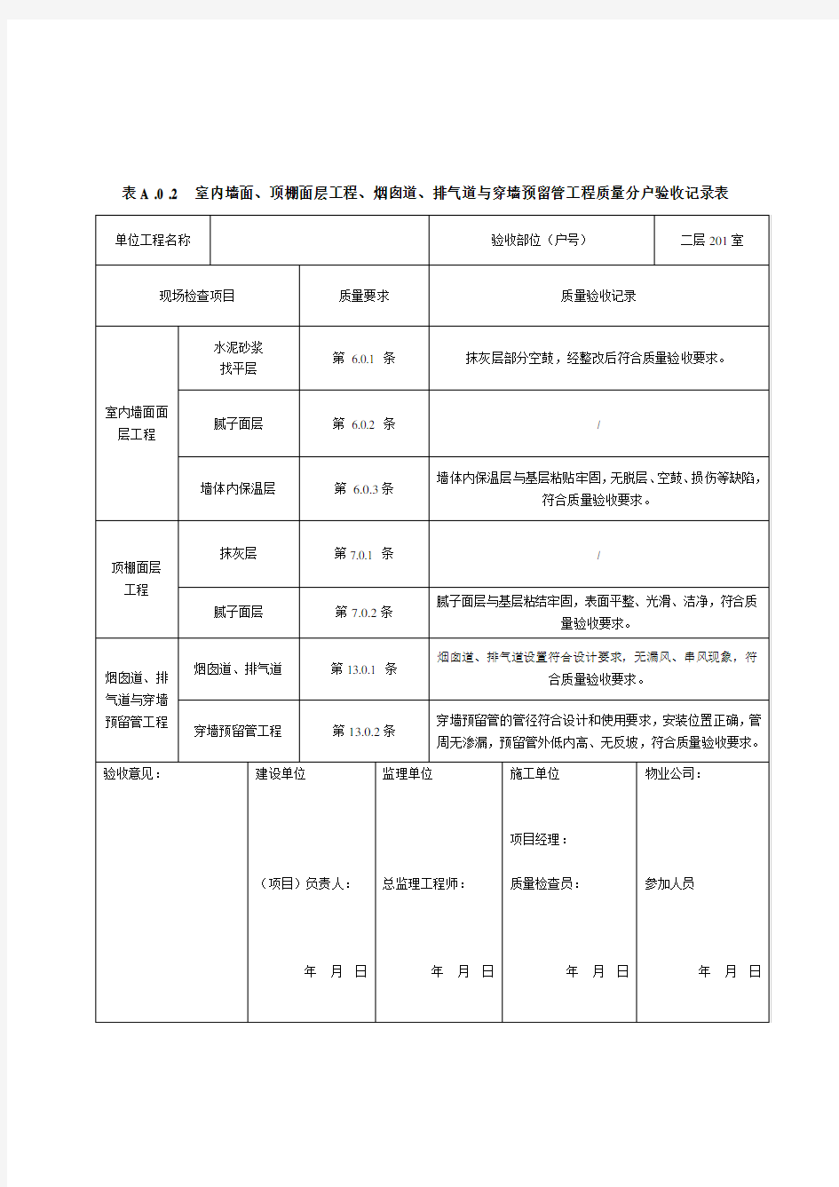 (完整版)福建省2010版分户验收表格填写范例