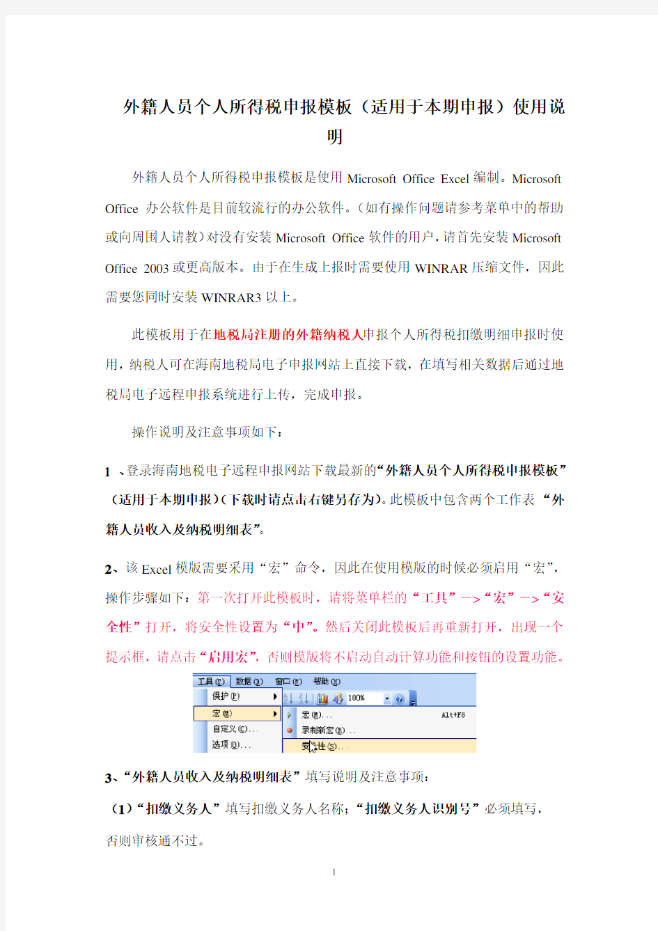 个人所得税申报模板使用说明.doc