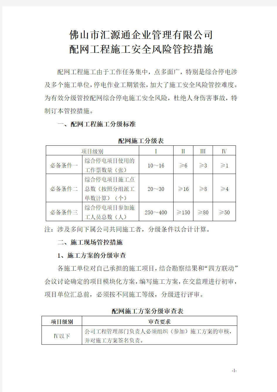 (完整版)工程施工安全风险管控措施