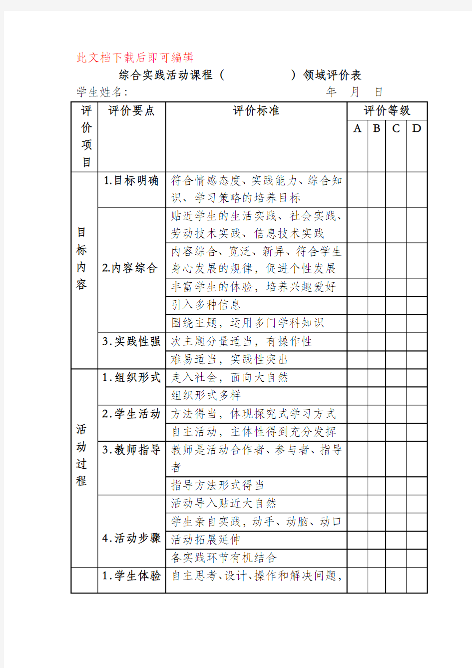 综合实践活动课程评价表(完整资料).doc