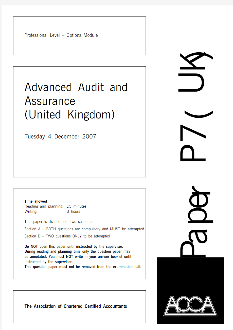 天津财经大学 最新ACCA注册会计师考试 p7uk_ 最低第7_dec_q