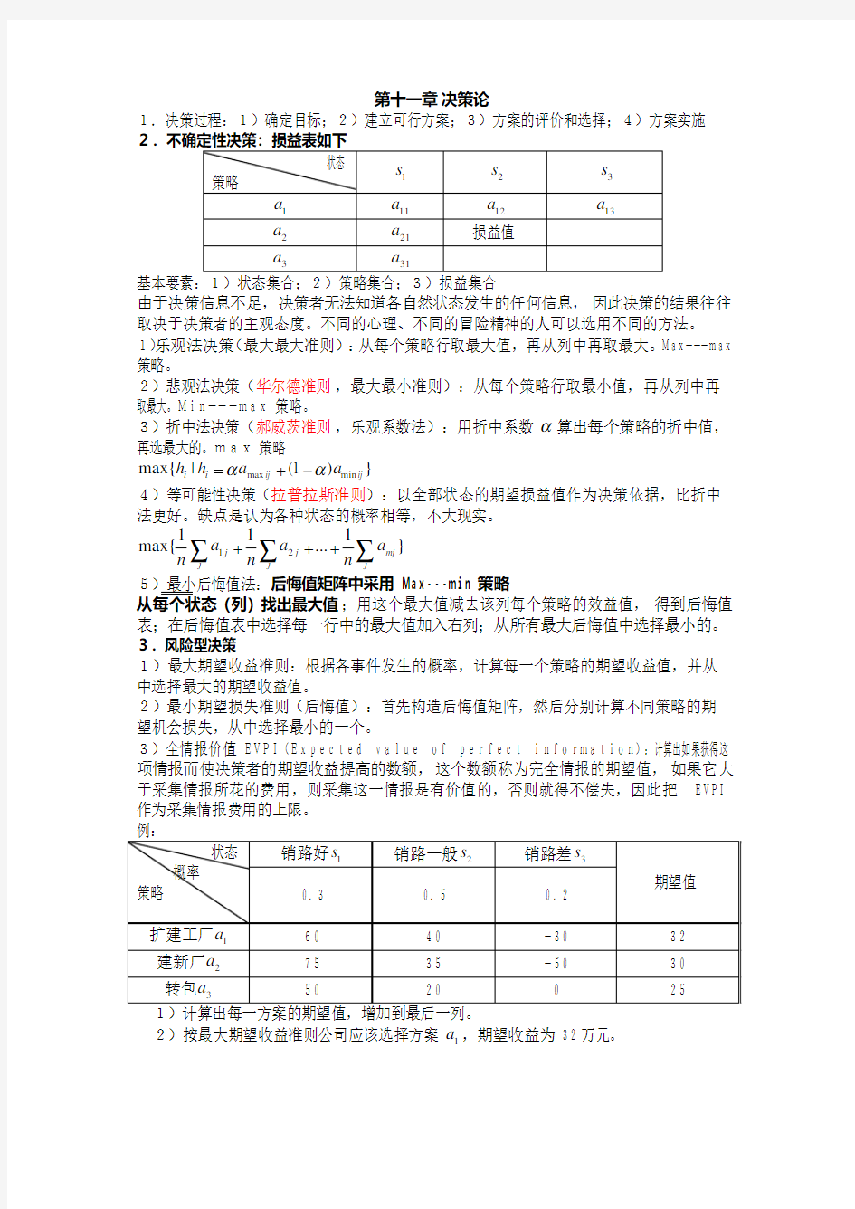 精心整理的运筹学重点11.决策论