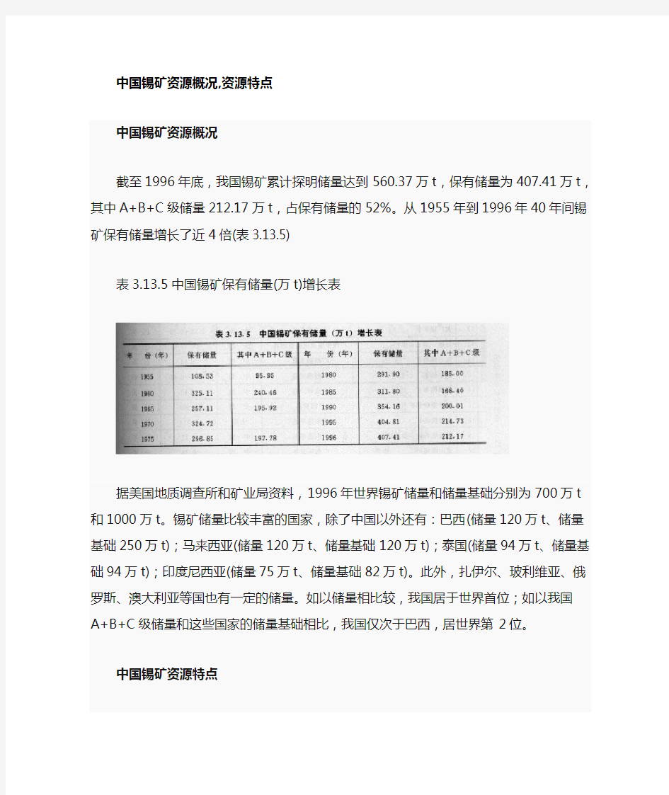 中国锡矿资源概况