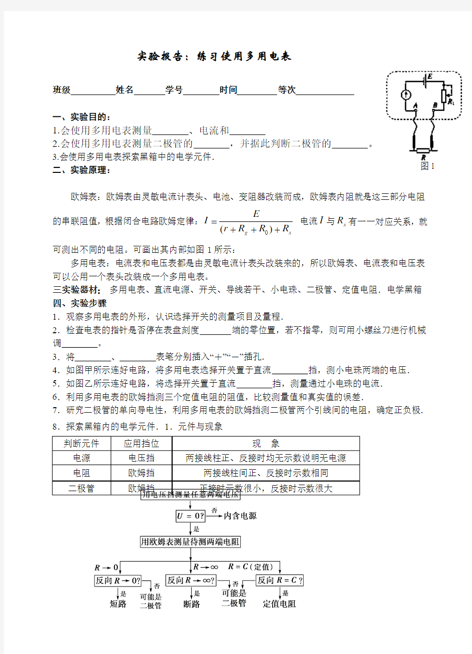 实验报告：练习使用多用电表