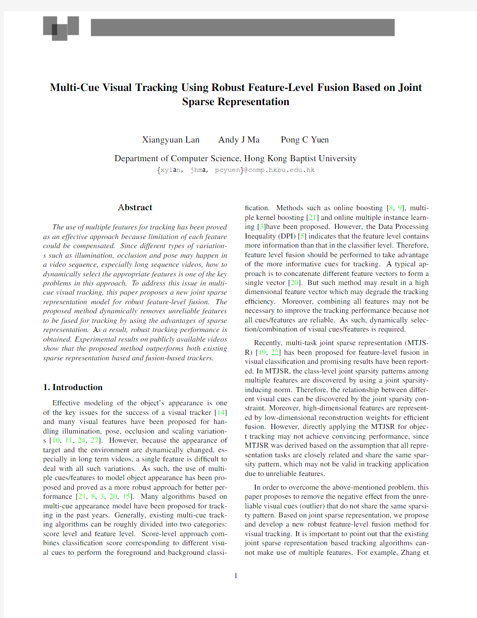 Multi-Cue Visual Tracking Using Robust Feature-Level Fusion Based on Joint Sparse Representation