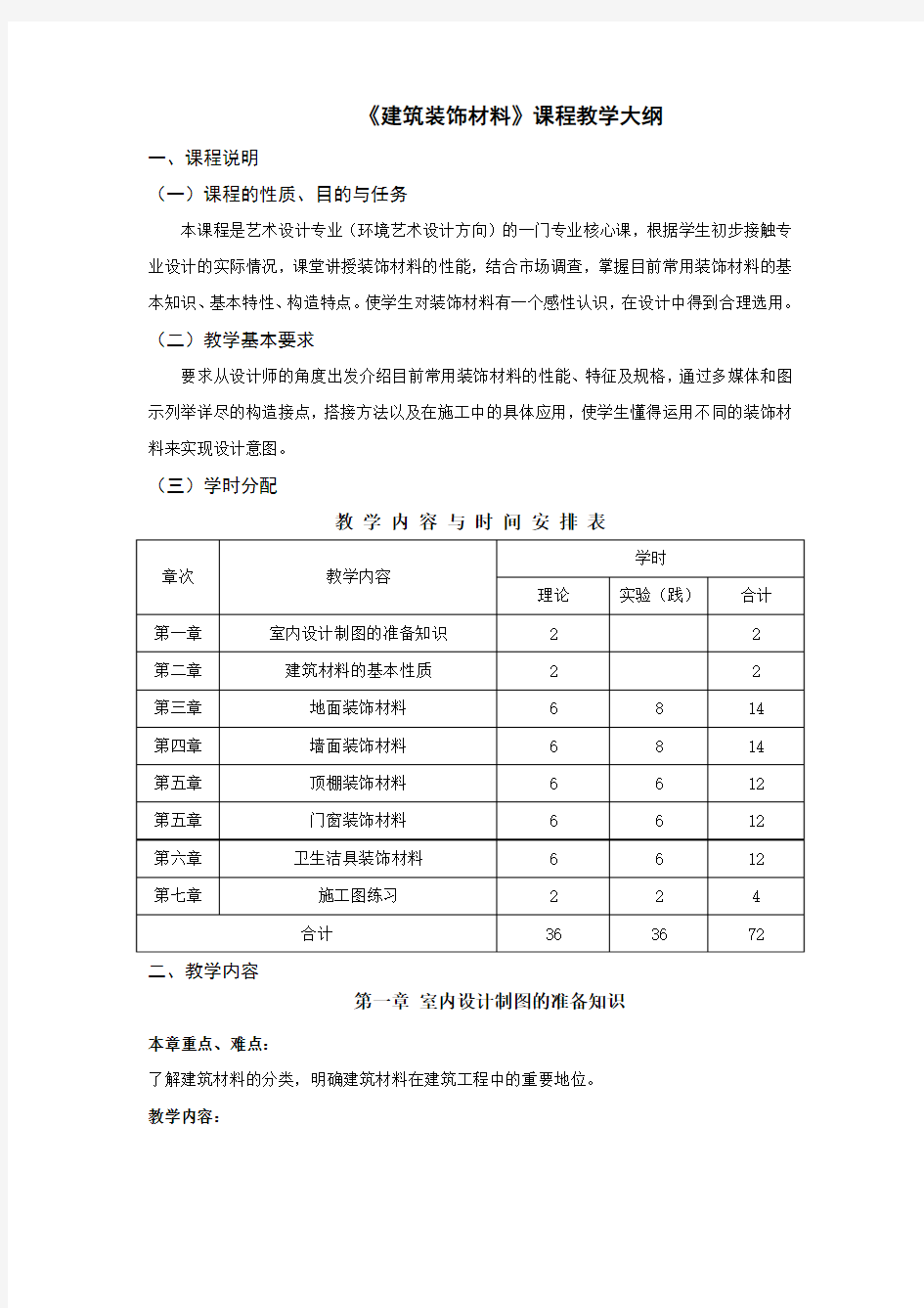 装饰材料课程教学大纲