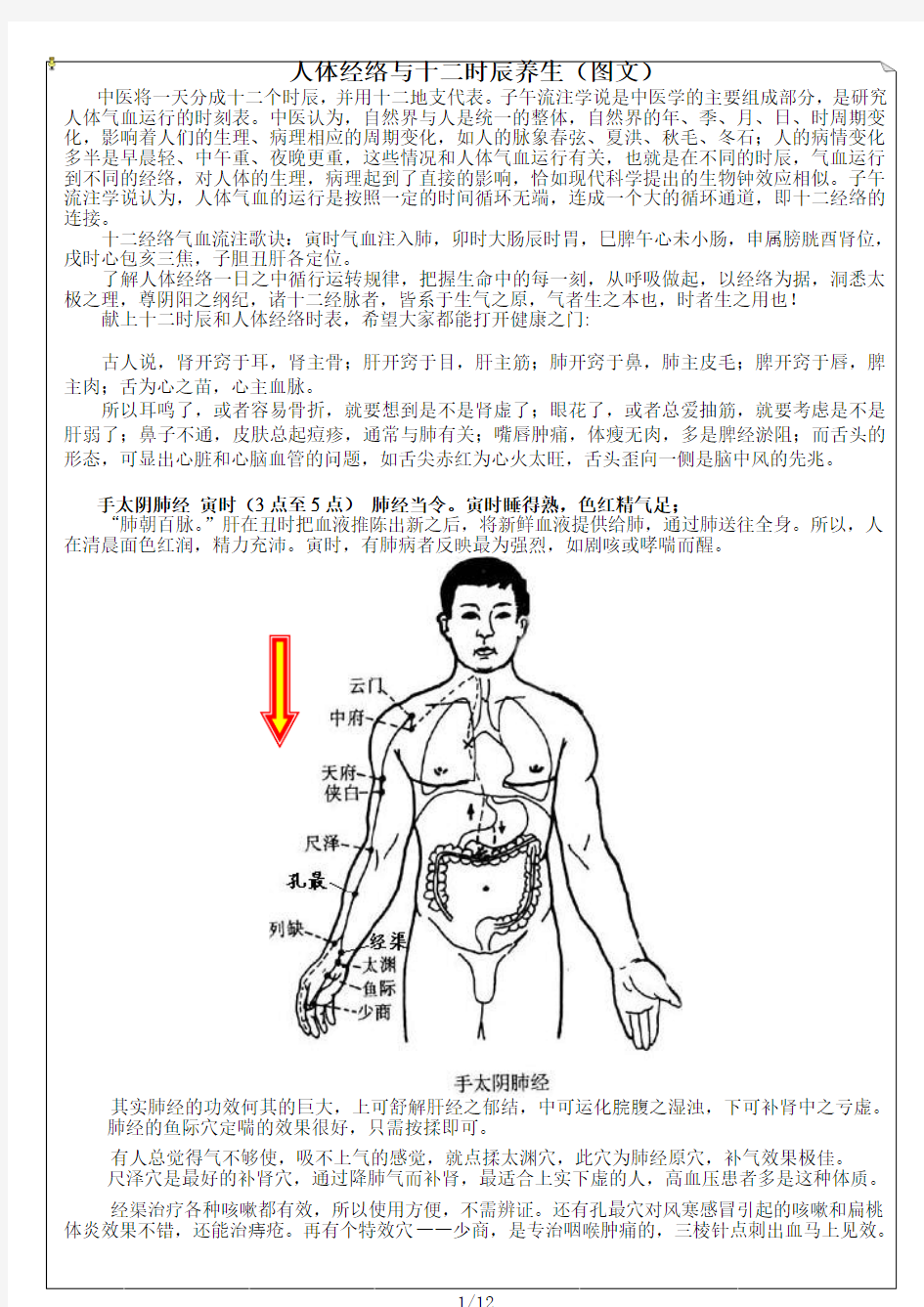 人体经络与十二时辰养生(图文)