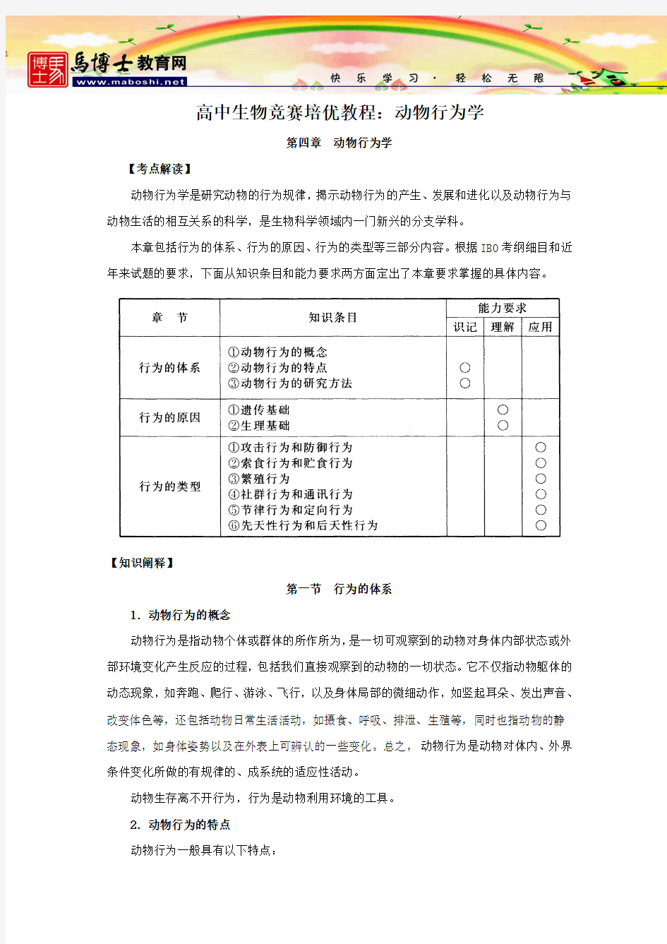 高中生物竞赛培优教程：动物行为学