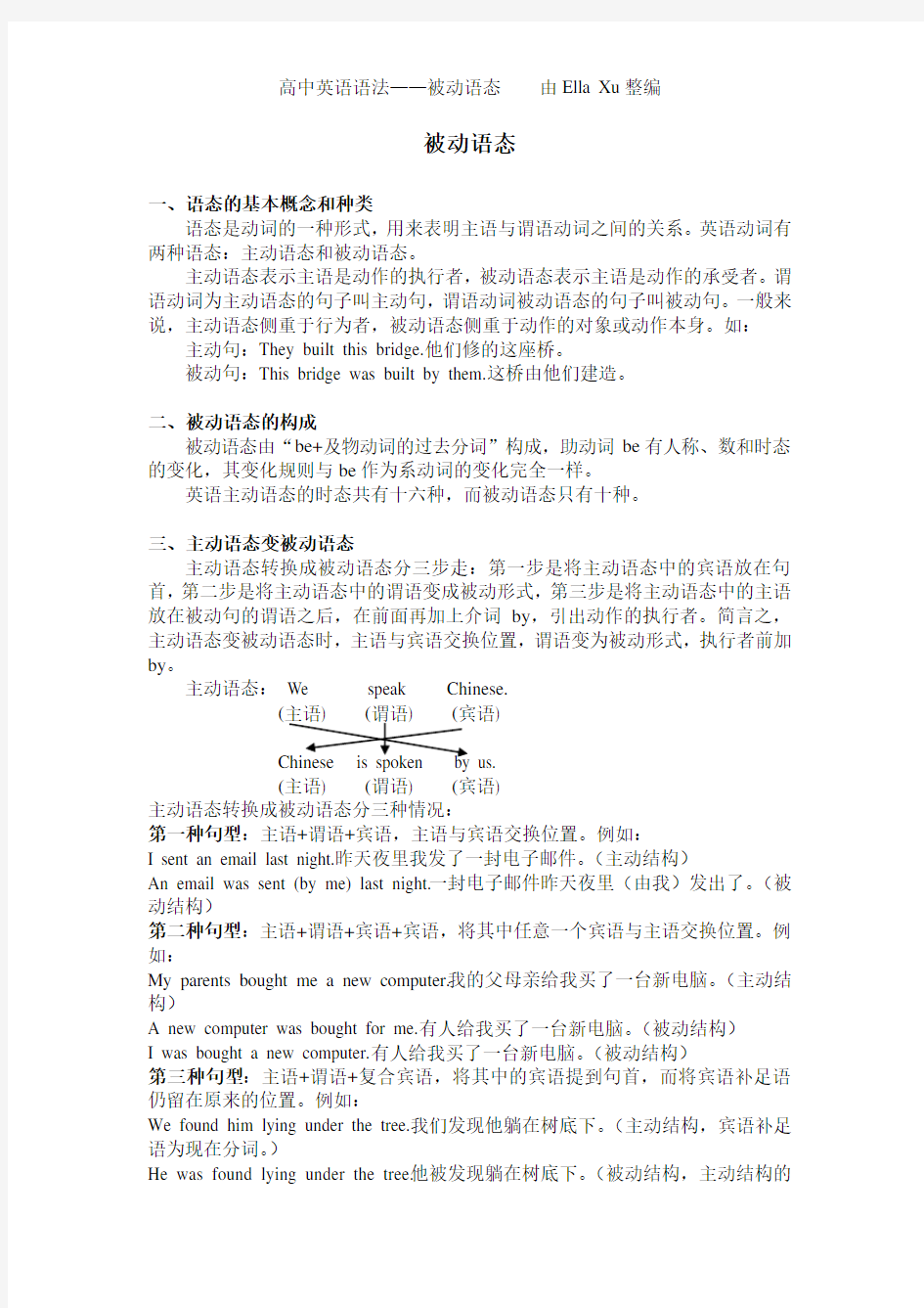 高中英语语法被动语态