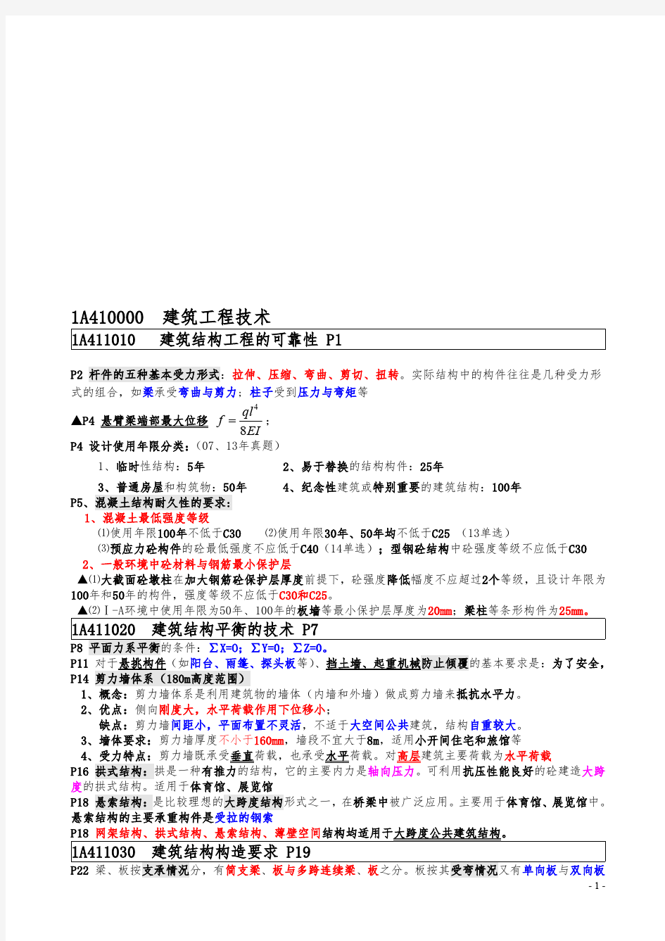 2015年一级建筑实务考点范围部分【参考】