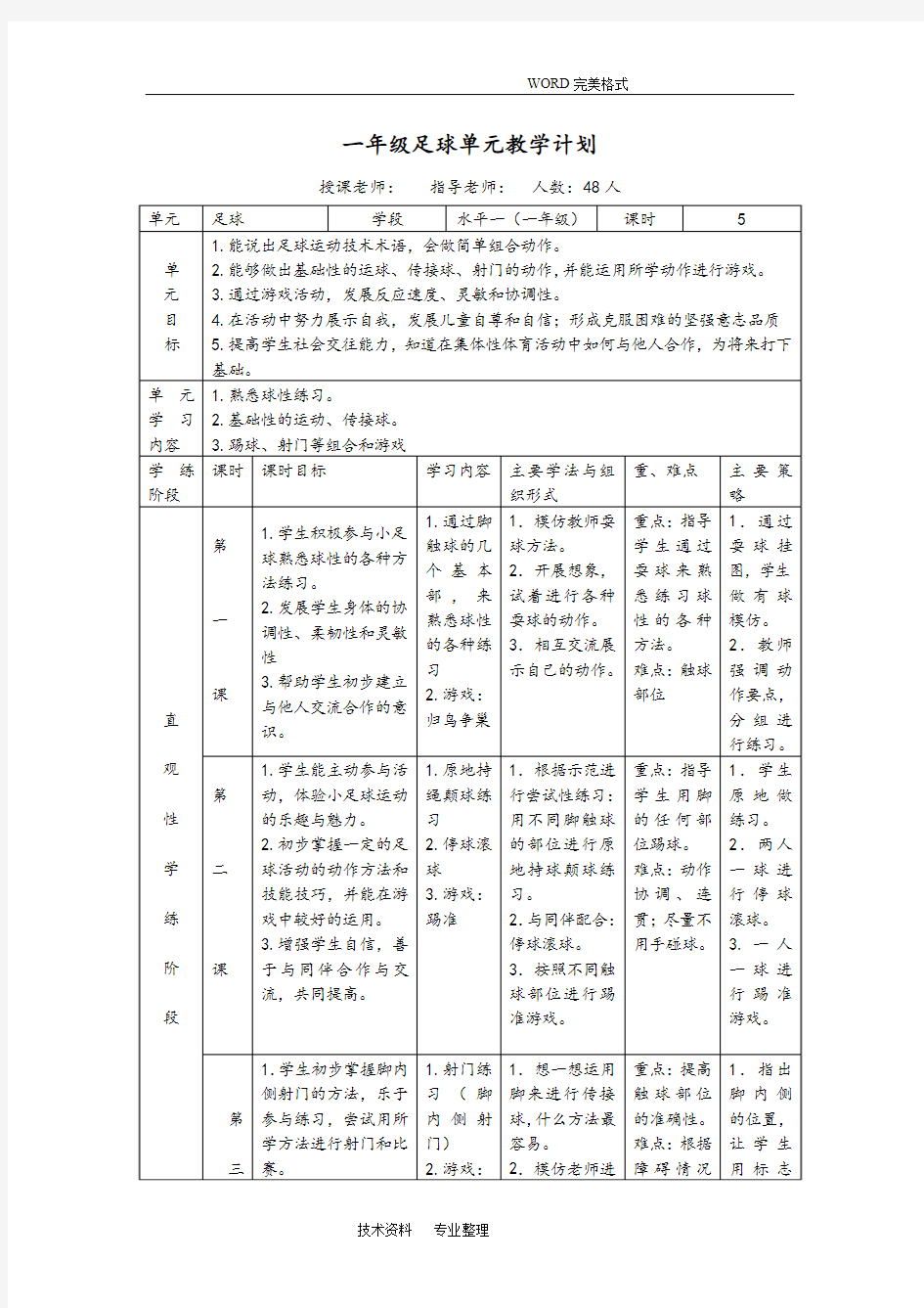 小学体育水平一(一年级]趣味足球教学设计